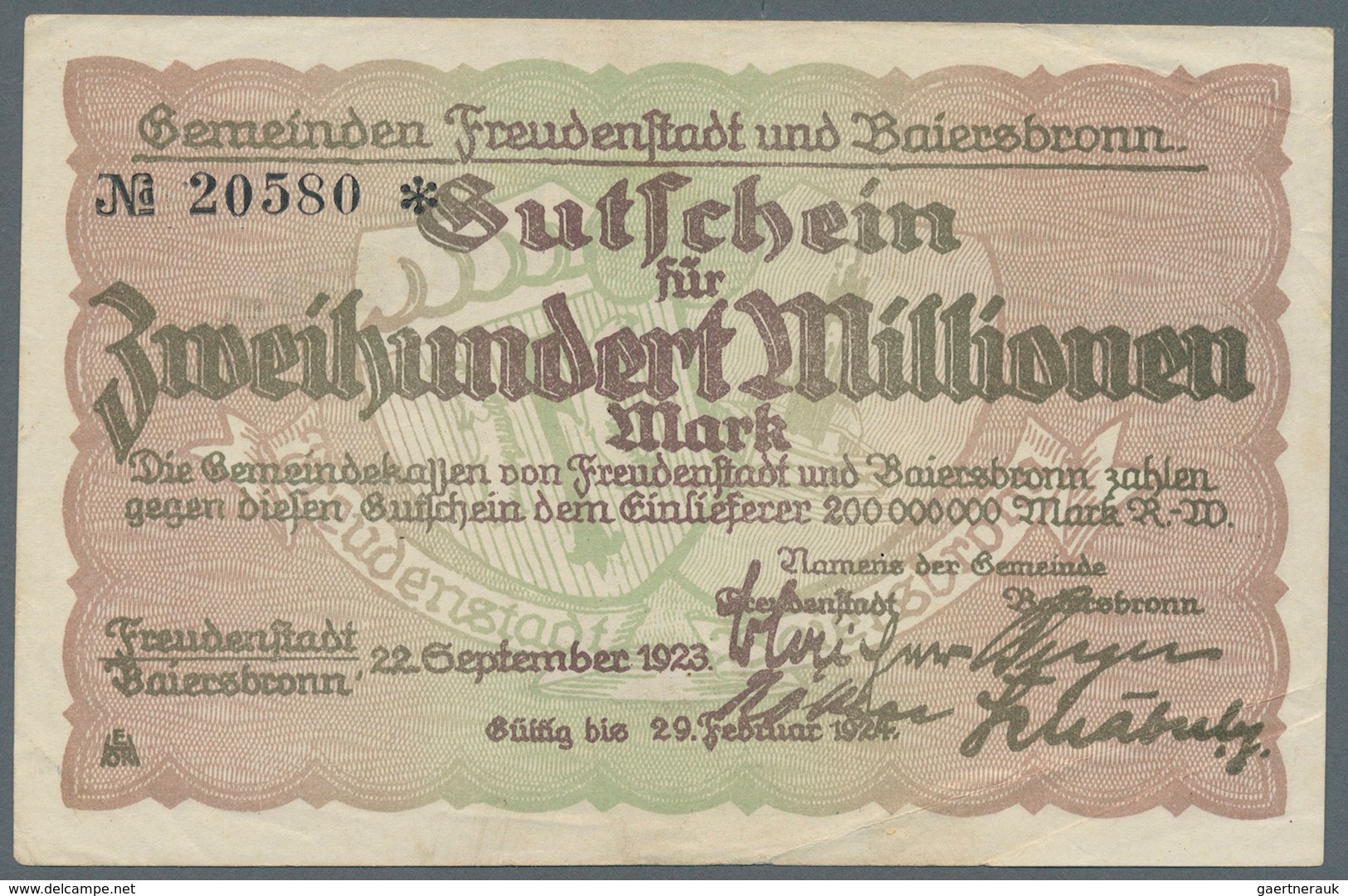 Deutschland - Notgeld - Württemberg: Freudenstadt / Geislingen / Gerabronn: 1) Freudenstadt, Stadt,