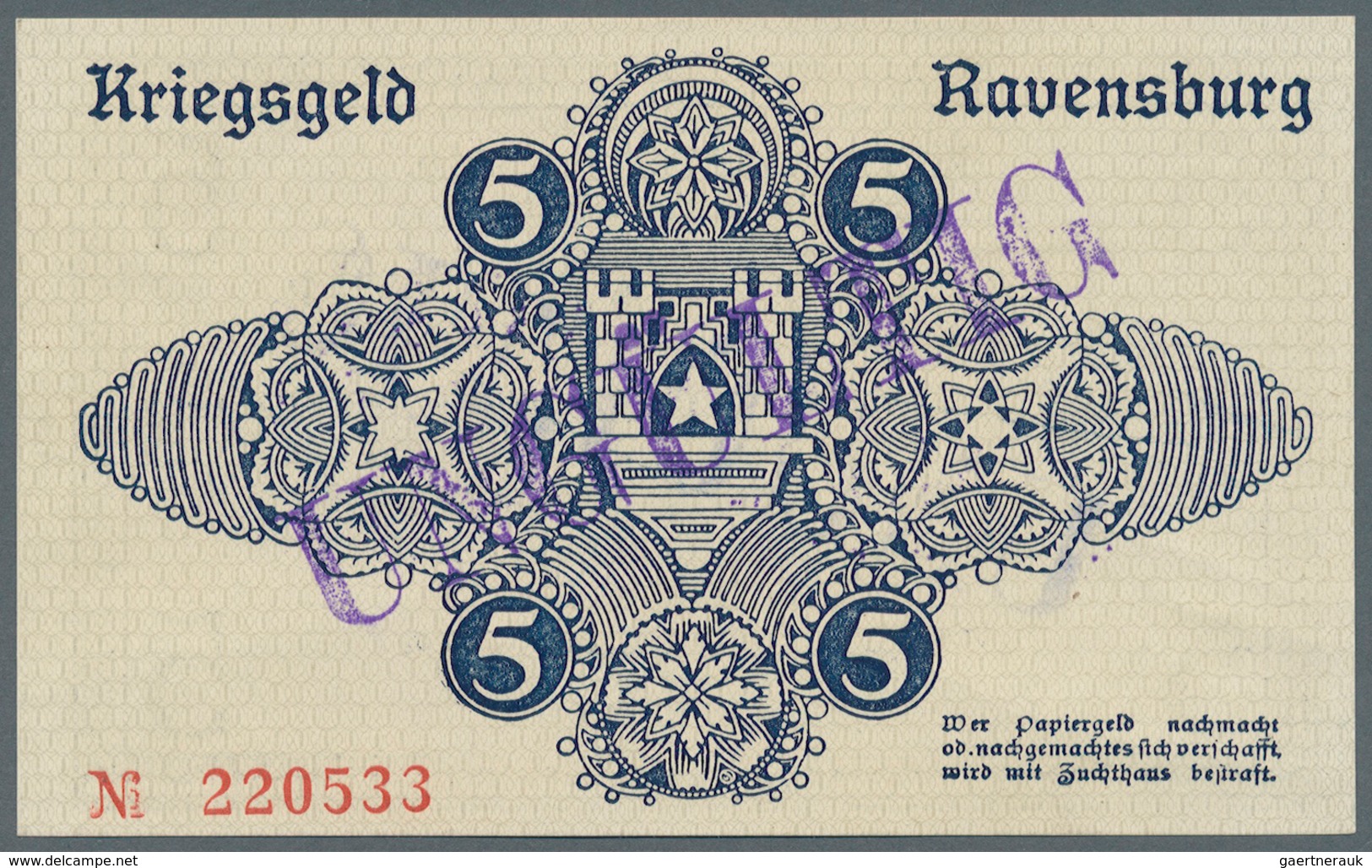 Deutschland - Notgeld - Württemberg: Ravensburg / Reutlingen / Riedlingen / Rottenburg: 1) Ravensbur