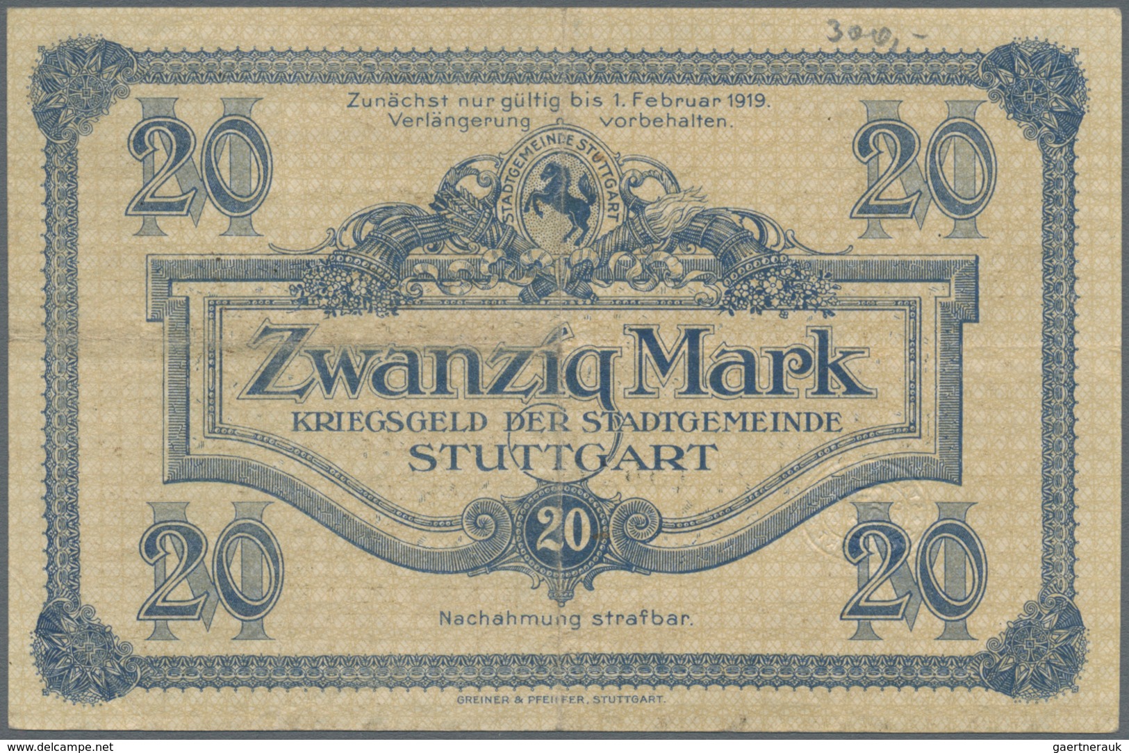 Deutschland - Notgeld - Württemberg: Stuttgart, Stadt, 6 X 50 Pf., 5, 20 Mark, 1918; 100, 2 X 500 Ma - [11] Lokale Uitgaven