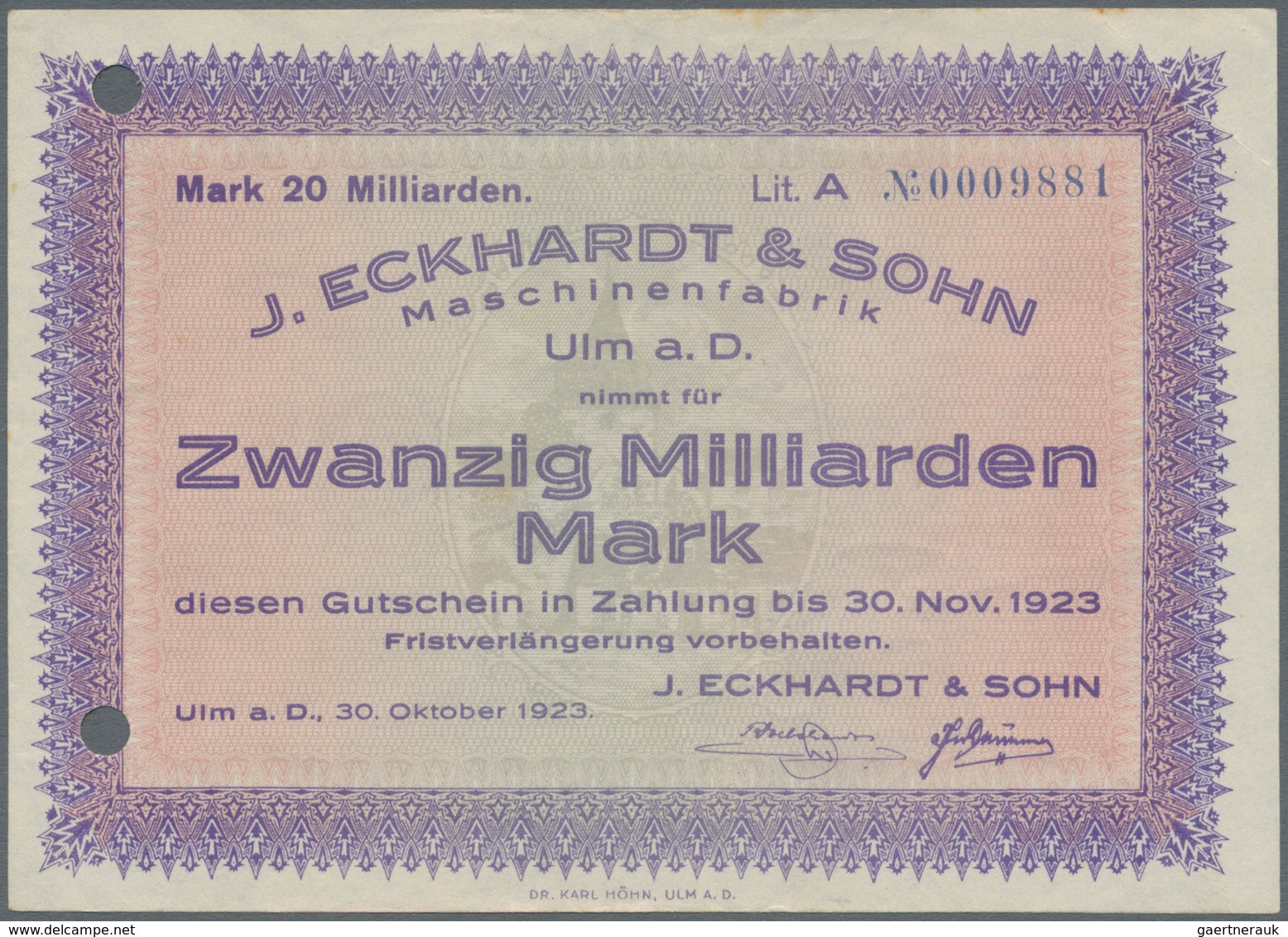 Deutschland - Notgeld - Württemberg: Ulm, Stadt, 5, 10, 20 Mark, 22.10.1918, 500 Mark, 10.10.1922, 5 - [11] Emissions Locales