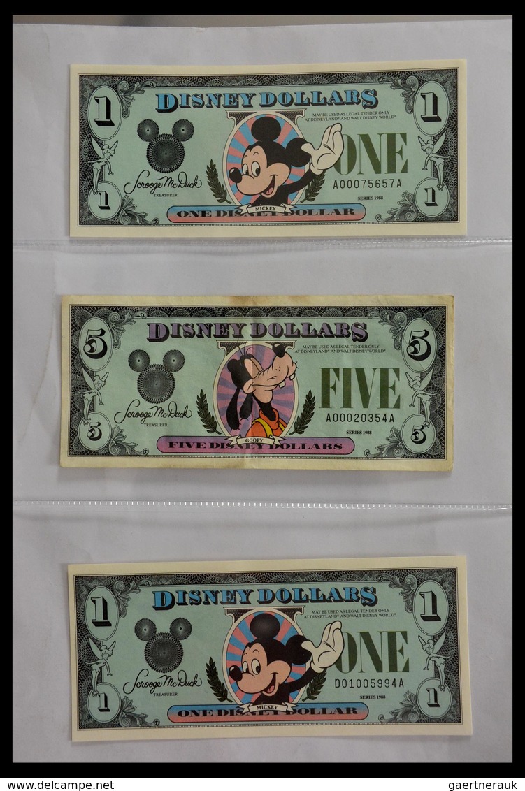 Varia: 1987-2014: Beautiful collection, mosty uncirculated Disney dollars (banknotes valid in Disney