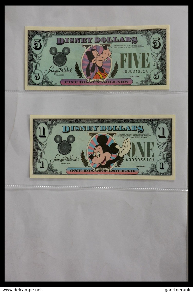 Varia: 1987-2014: Beautiful collection, mosty uncirculated Disney dollars (banknotes valid in Disney