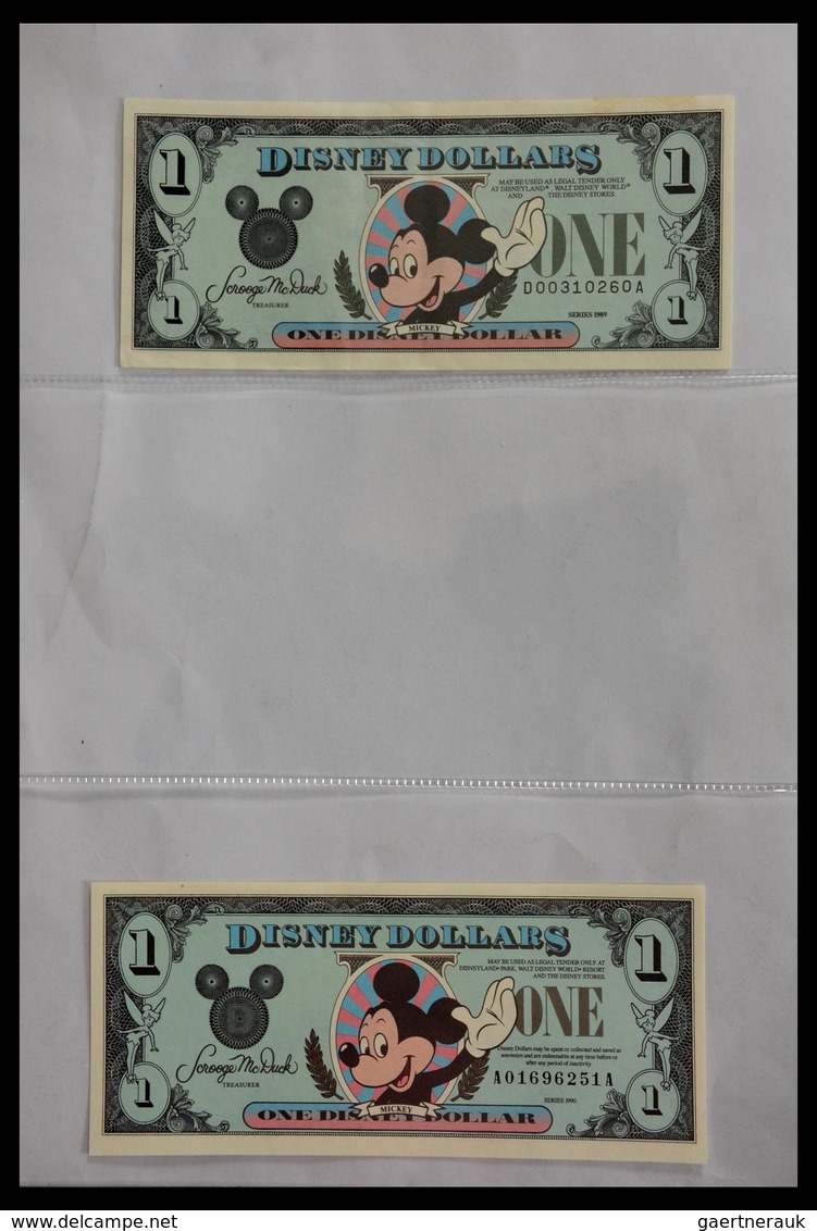 Varia: 1987-2014: Beautiful collection, mosty uncirculated Disney dollars (banknotes valid in Disney