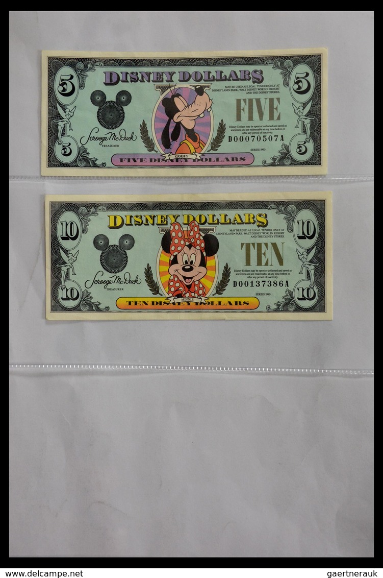 Varia: 1987-2014: Beautiful collection, mosty uncirculated Disney dollars (banknotes valid in Disney