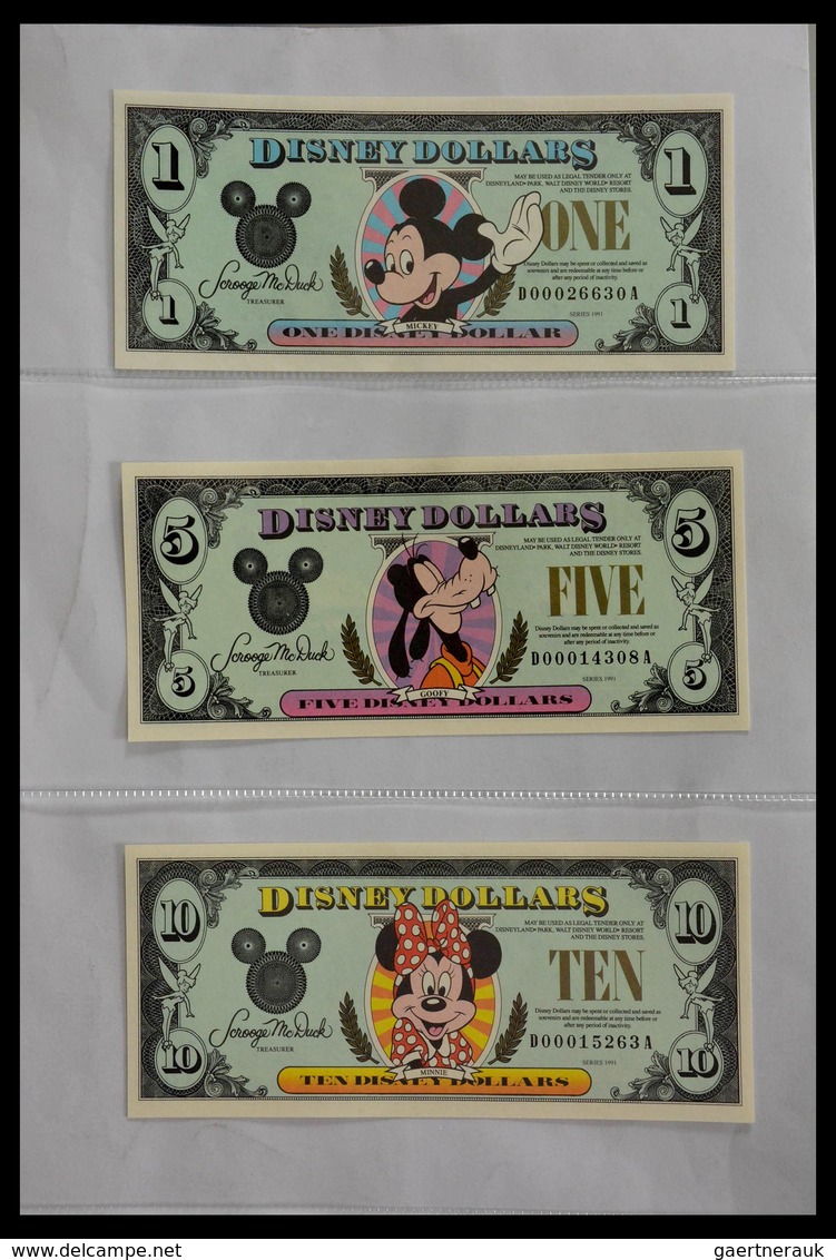 Varia: 1987-2014: Beautiful collection, mosty uncirculated Disney dollars (banknotes valid in Disney