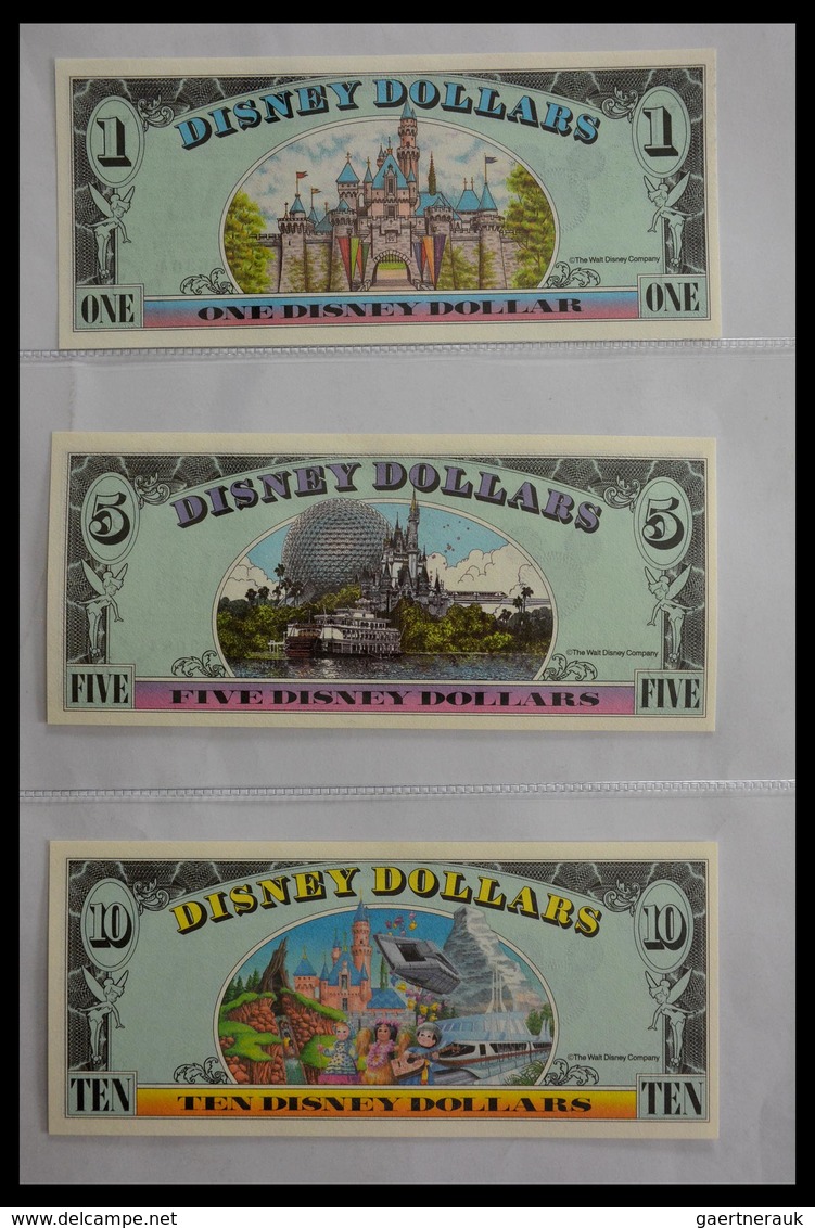 Varia: 1987-2014: Beautiful collection, mosty uncirculated Disney dollars (banknotes valid in Disney