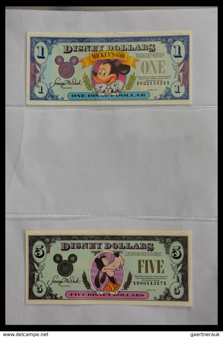 Varia: 1987-2014: Beautiful collection, mosty uncirculated Disney dollars (banknotes valid in Disney