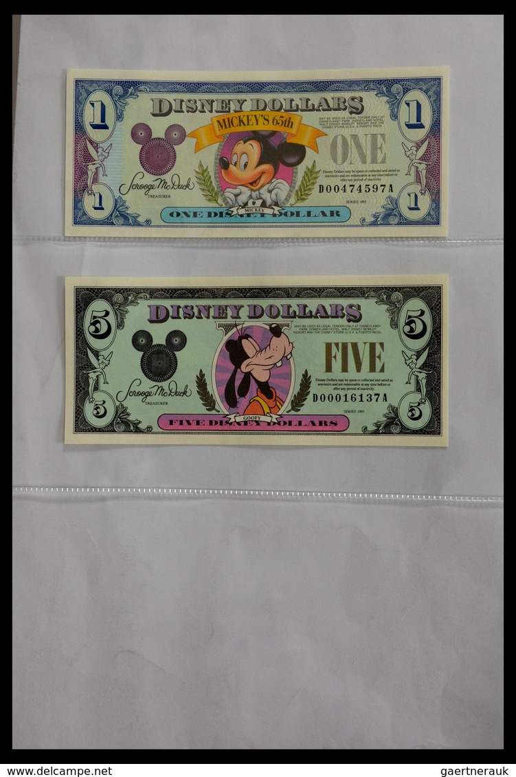 Varia: 1987-2014: Beautiful collection, mosty uncirculated Disney dollars (banknotes valid in Disney