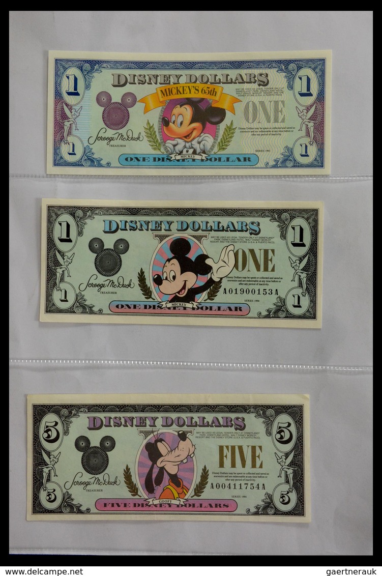 Varia: 1987-2014: Beautiful collection, mosty uncirculated Disney dollars (banknotes valid in Disney