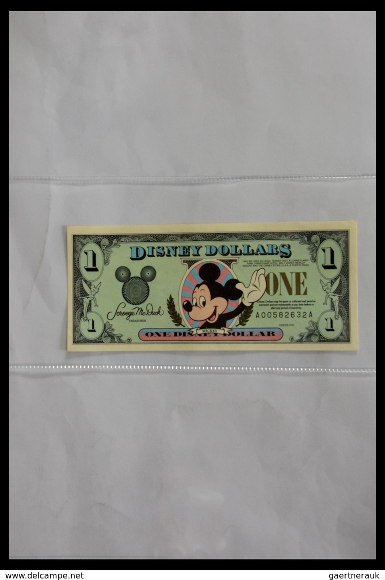 Varia: 1987-2014: Beautiful collection, mosty uncirculated Disney dollars (banknotes valid in Disney