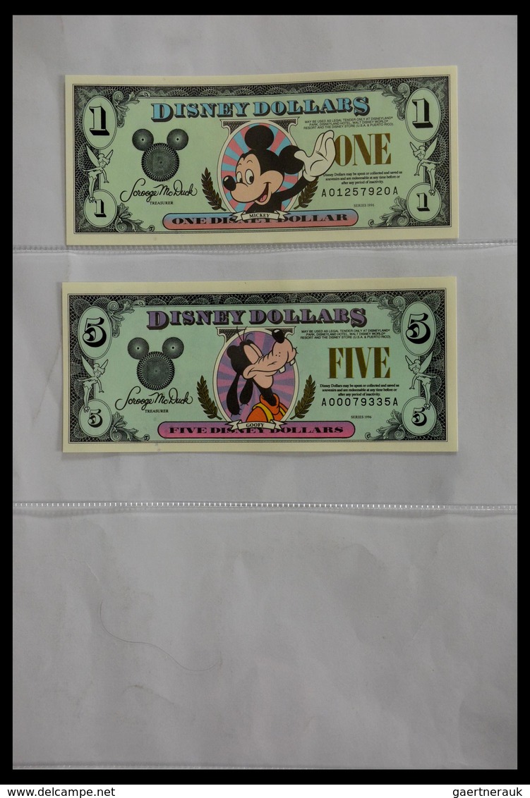 Varia: 1987-2014: Beautiful collection, mosty uncirculated Disney dollars (banknotes valid in Disney