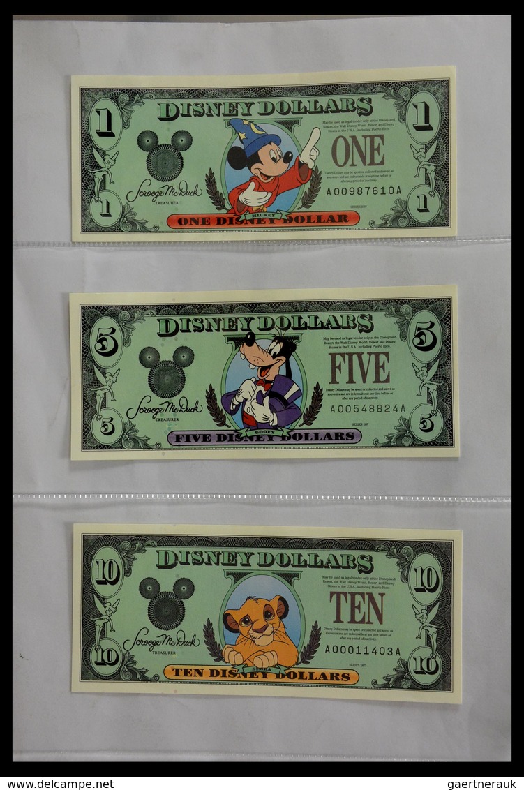 Varia: 1987-2014: Beautiful collection, mosty uncirculated Disney dollars (banknotes valid in Disney