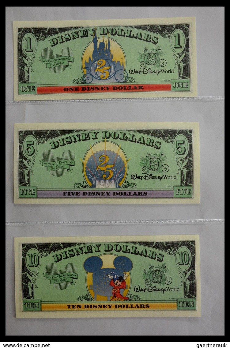 Varia: 1987-2014: Beautiful collection, mosty uncirculated Disney dollars (banknotes valid in Disney