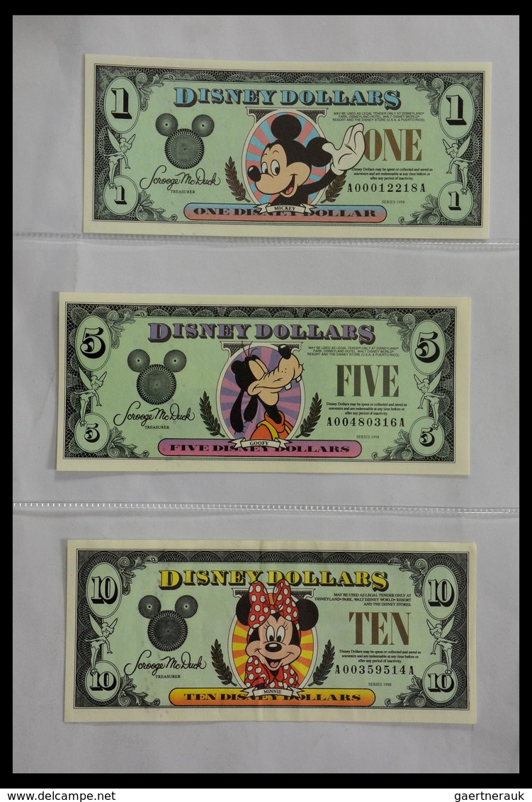 Varia: 1987-2014: Beautiful collection, mosty uncirculated Disney dollars (banknotes valid in Disney