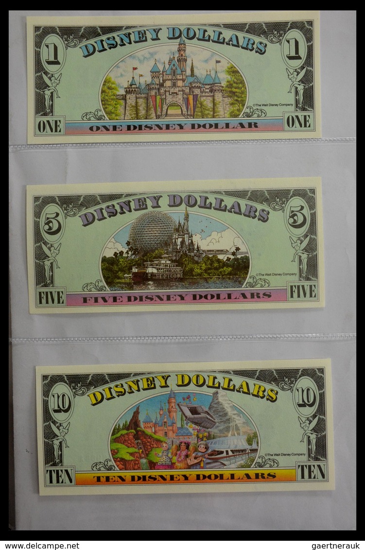 Varia: 1987-2014: Beautiful collection, mosty uncirculated Disney dollars (banknotes valid in Disney