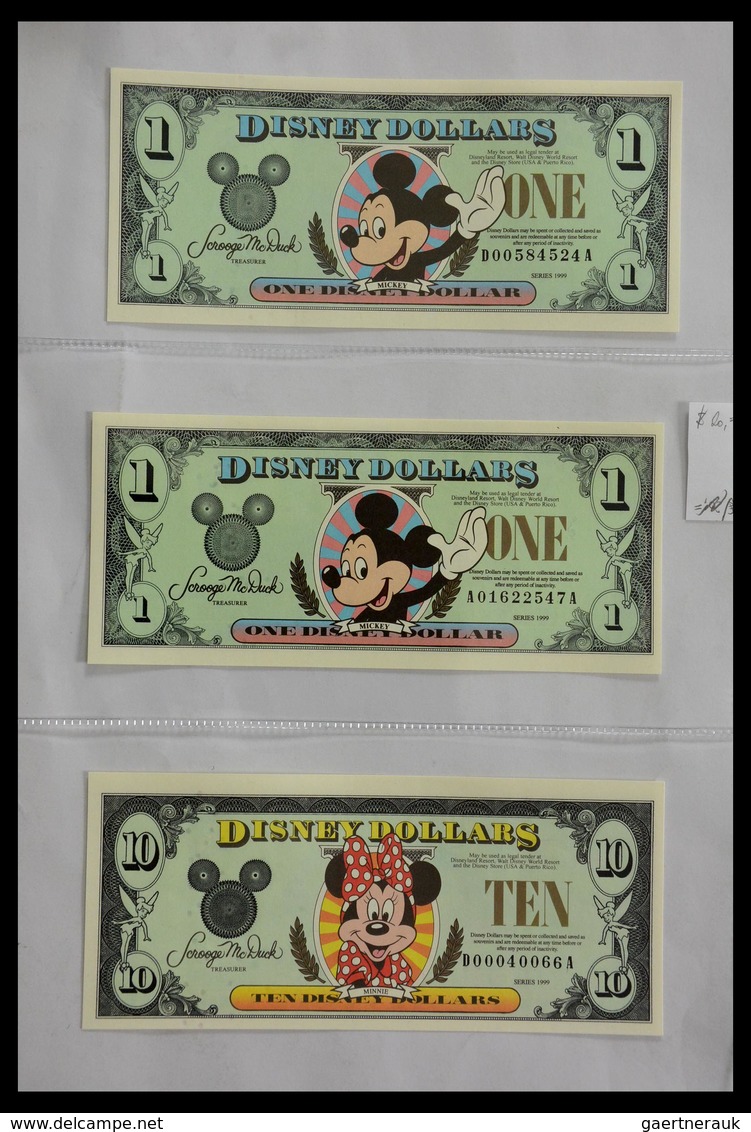 Varia: 1987-2014: Beautiful collection, mosty uncirculated Disney dollars (banknotes valid in Disney