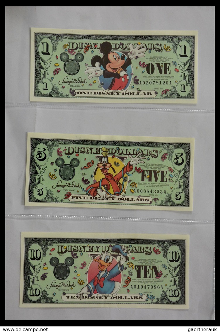 Varia: 1987-2014: Beautiful collection, mosty uncirculated Disney dollars (banknotes valid in Disney