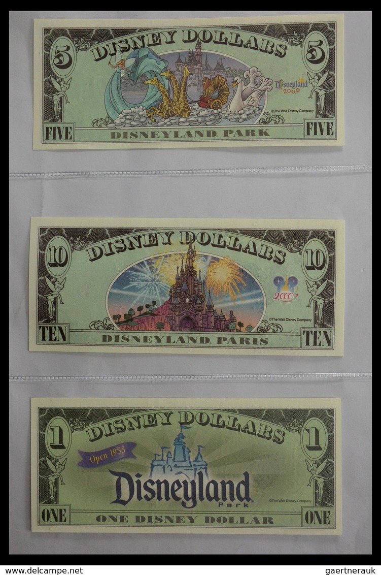 Varia: 1987-2014: Beautiful collection, mosty uncirculated Disney dollars (banknotes valid in Disney