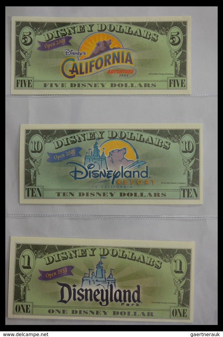 Varia: 1987-2014: Beautiful collection, mosty uncirculated Disney dollars (banknotes valid in Disney