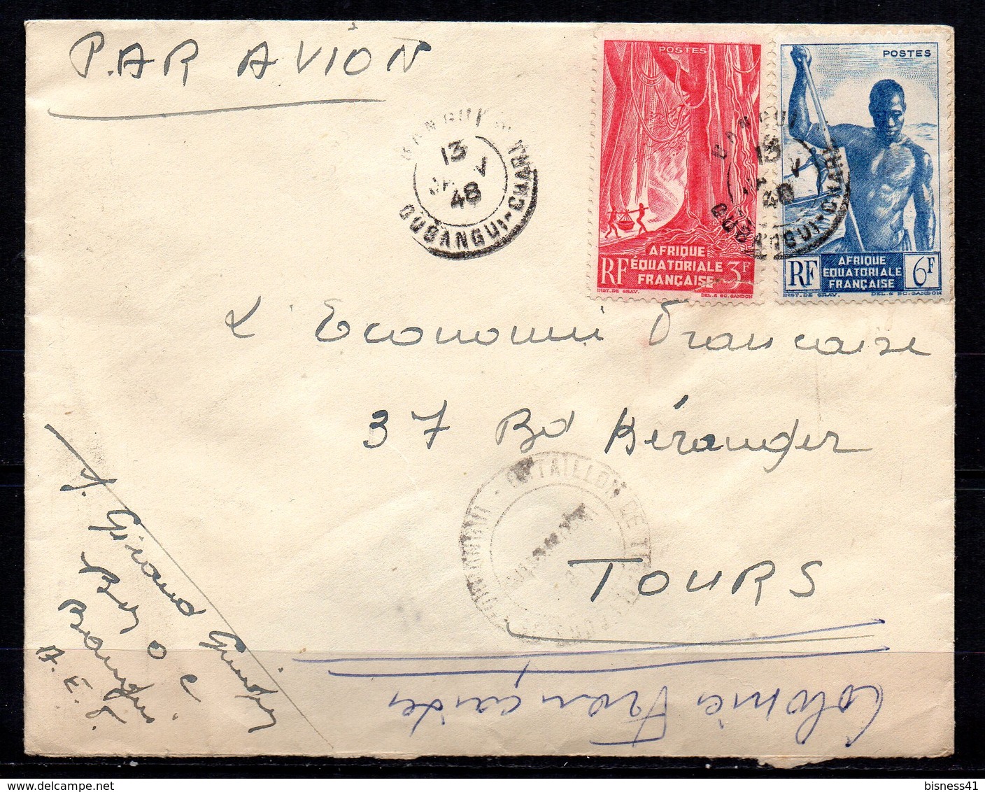 Oubangui Chari Lettre De 1948 Pour Tours 37 Avec Timbres AEF - Storia Postale