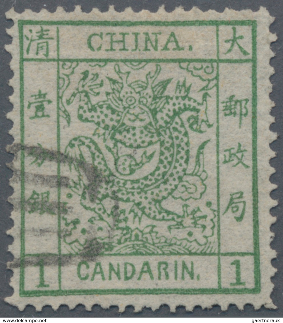 China: 1878, Large Dragon Thin Paper 1 Ca. Light Green, Canc. Intaglio Seal (Michel Cat. 420.-). - Other & Unclassified