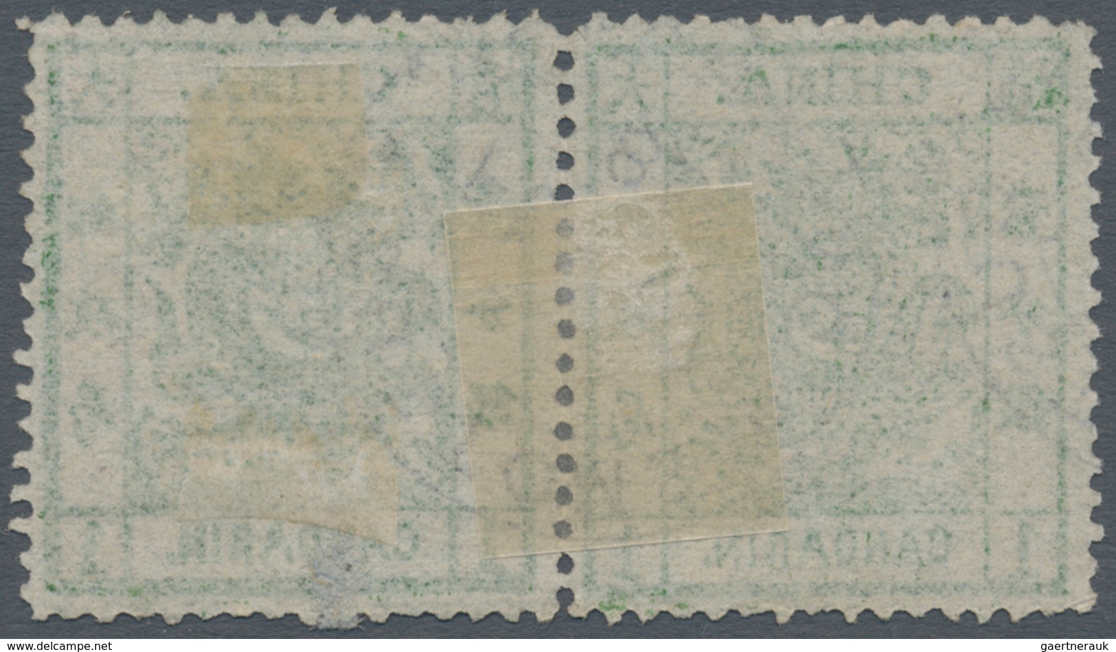 China: 1878, Large Dragon Thin Paper 1 Ca. Deep Green, A Horizontal Pair Setting 3 Clichés 5-4, Used - Sonstige & Ohne Zuordnung