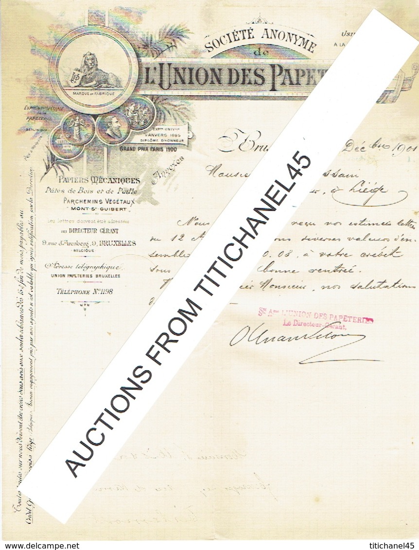 Lettre De 1901 - BRUXELLES - LA HULPE - MONT ST-GUIBERT - SAINT-SERVAIS - UNION DES PAPETERIES - Autres & Non Classés