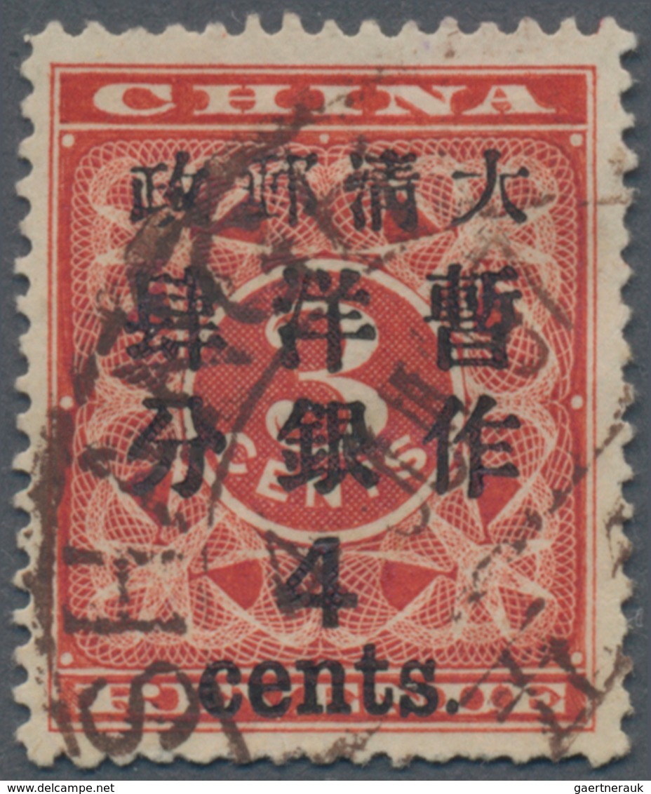China: 1897, Red Revenue, Large 4 Cents On 3 C., Canc. Large Dollar "SHANGHAI 4 JUN 97" (Michel Cat. - Sonstige & Ohne Zuordnung