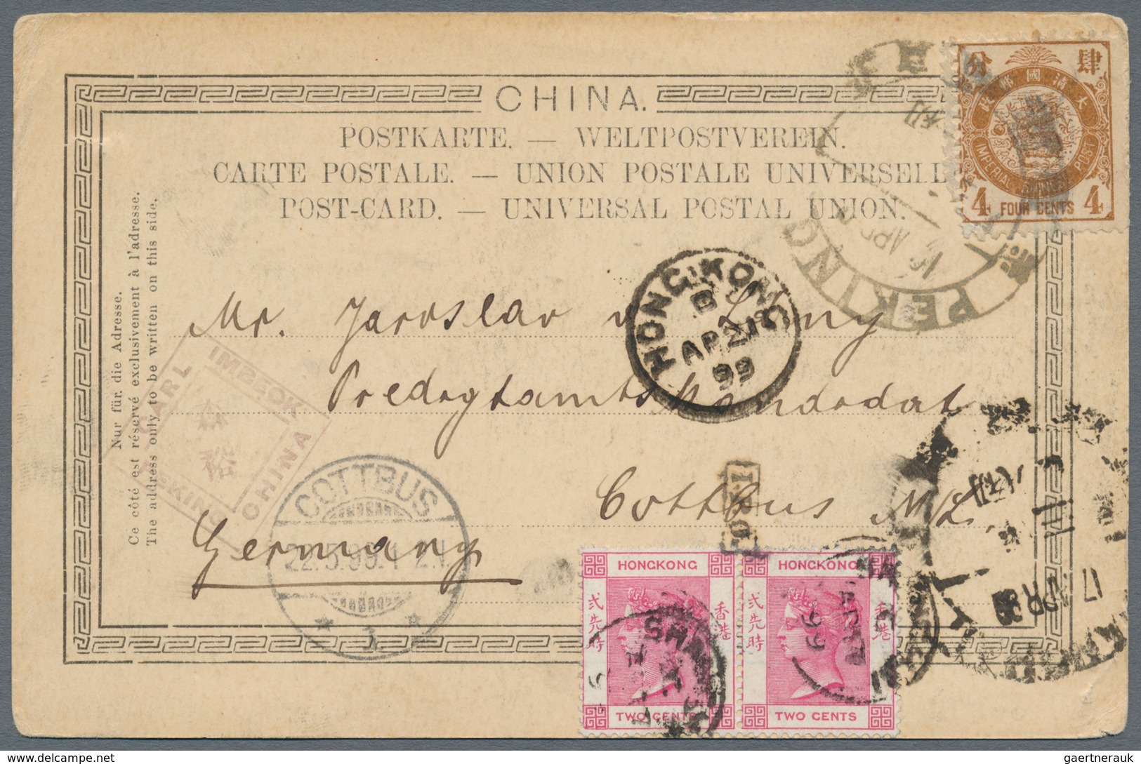China: 1897, Tokyo Printing 4 C. Brown Tied Large Dollar "PEKING 10 APR 99" To Ppc "Peking Gate Yard - Sonstige & Ohne Zuordnung