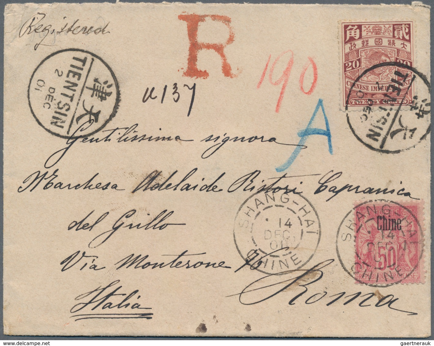 China: 1901. Registered Envelope Addressed To Italy Bearing Chinese Imperial Post SG 114, 20c Claret - Andere & Zonder Classificatie