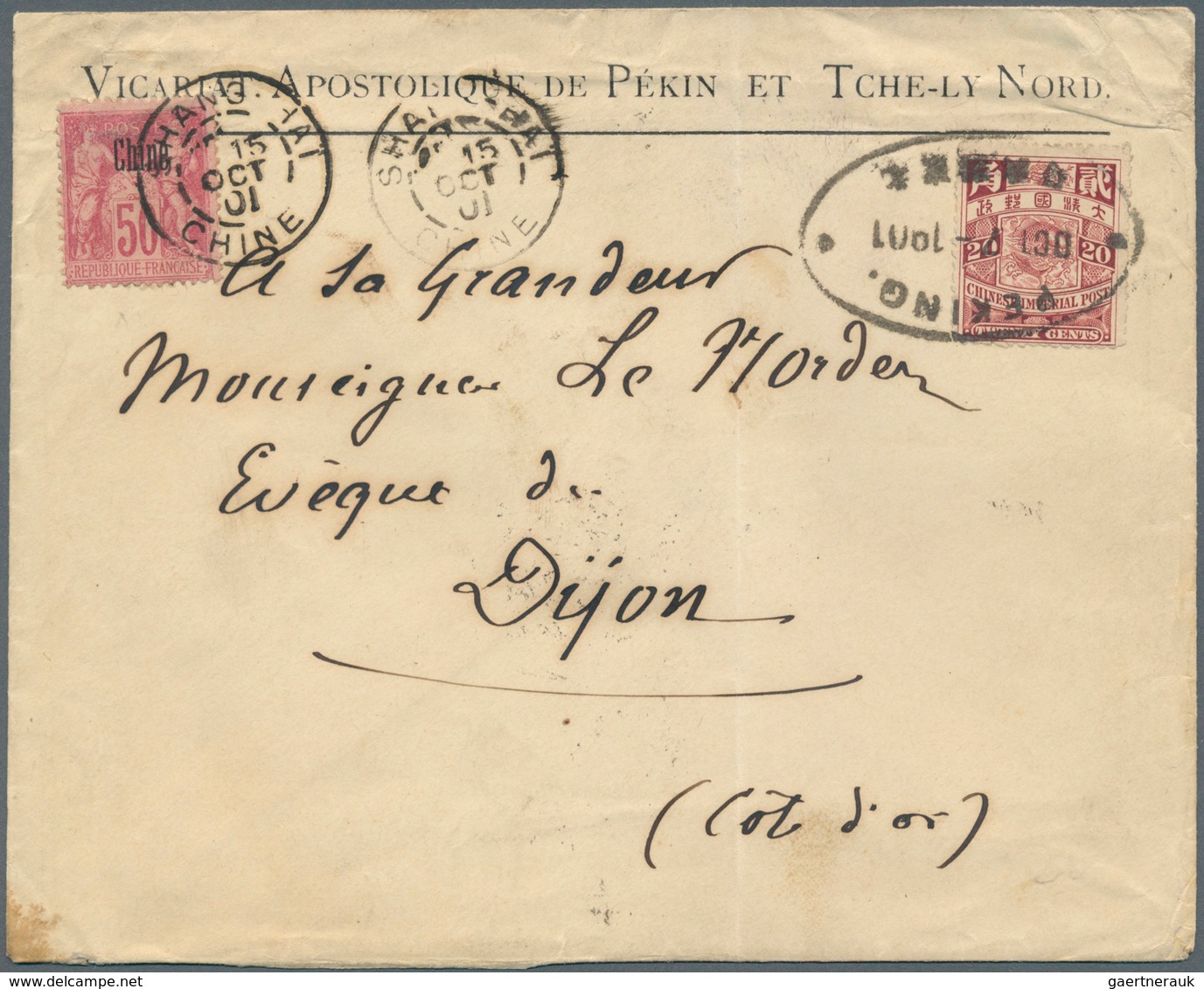 China: 1901. Envelope (small Traces, Vertical Fold And Corner Crease) Addressed To France Headed 'Ap - Other & Unclassified