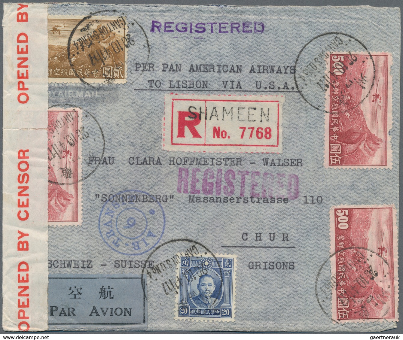 China: 1941, Registered Airmail Cover Bearing $17.20 Rate From "SHANGHAI 20.10.41" With Registration - Sonstige & Ohne Zuordnung