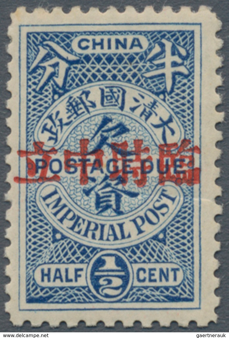 China - Portomarken: 1912, 1/2 C. Blue Ovpt. "provisional Neutrality", Unused Mounted Mint, Slight C - Portomarken