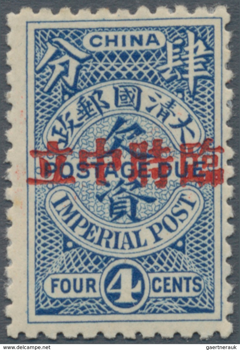 China - Portomarken: 1912, 4 C. Blue Ovpt. "provisional Neutrality", Unused Mounted Mint, Pencil Sig - Postage Due