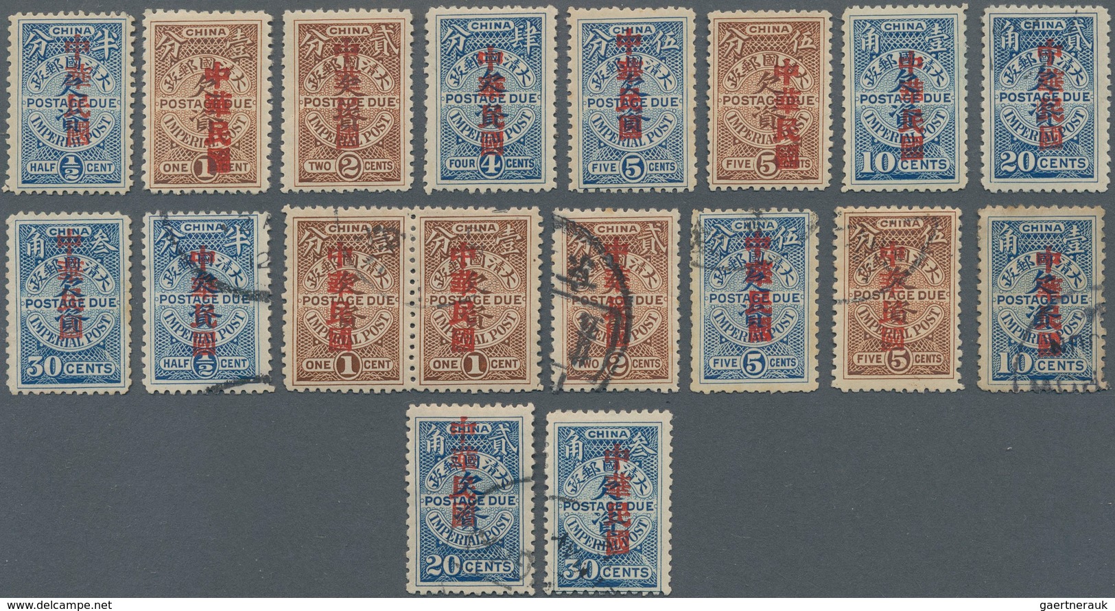 China - Portomarken: 1912, Statistical Office Overprint, 1/2 C.-30 C. Two Cpl. Sets, Unused Mounted - Portomarken