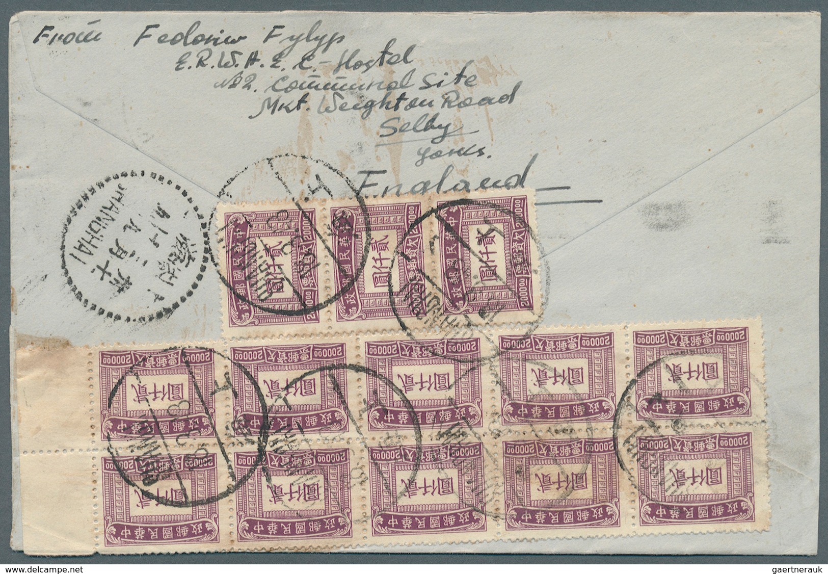 China - Portomarken: 1948. Air Mail Envelope (opened At Three Sides) Addressed To Shanghai, China Be - Postage Due