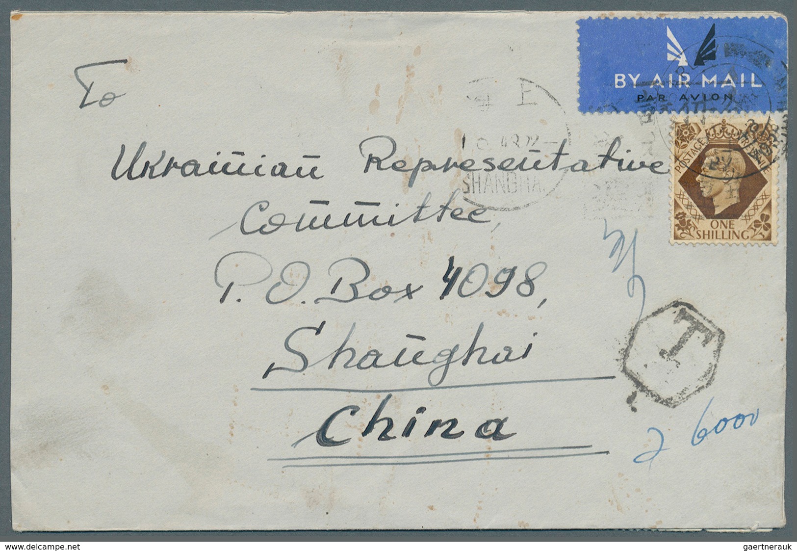 China - Portomarken: 1948. Air Mail Envelope (opened At Three Sides) Addressed To Shanghai, China Be - Postage Due