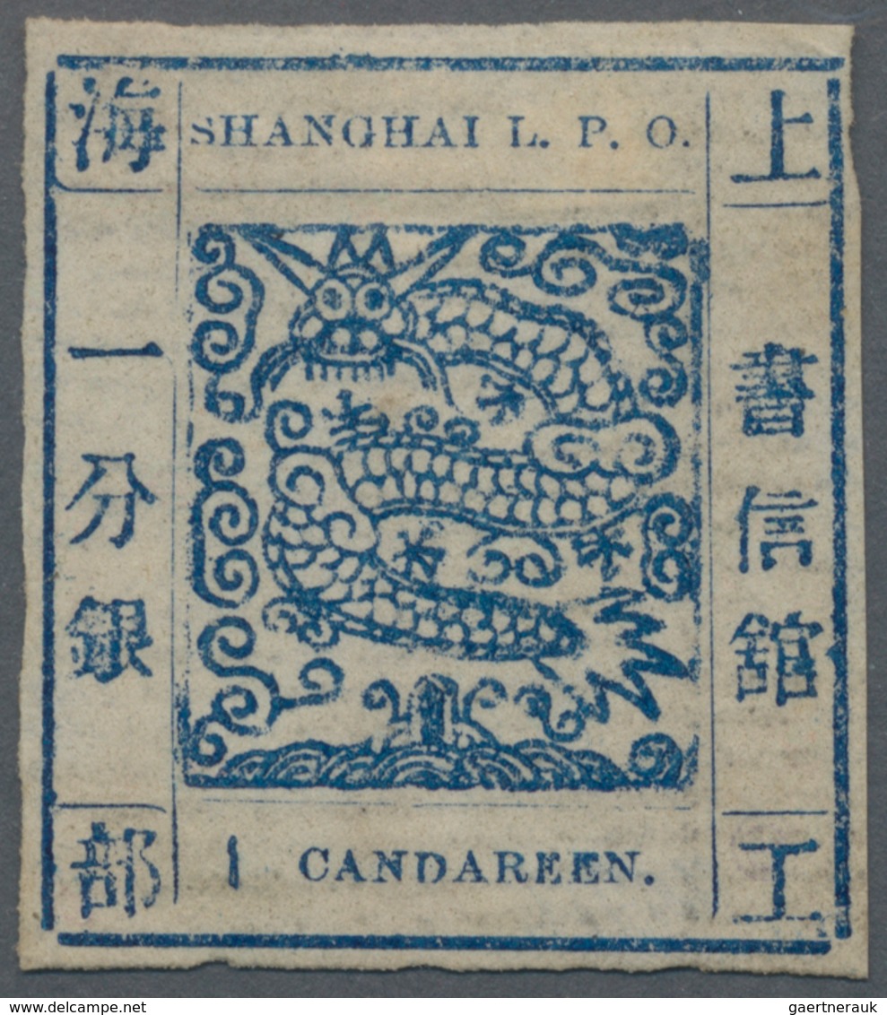 China - Shanghai: 1865, Large Dragon, "Candareen" In The Singular, Non-seriffed, 1 Cand. Blue On Lai - Sonstige & Ohne Zuordnung