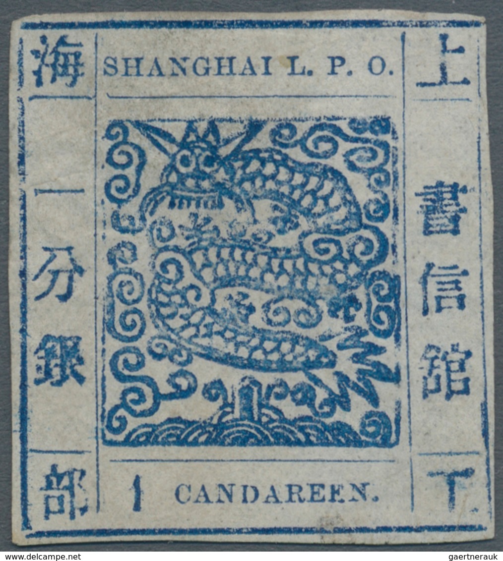 China - Shanghai: 1866, Non-seriffed Numeral, 1 Cand. Blue On Pelure Paper, Livingstone 10 Printing - Sonstige & Ohne Zuordnung