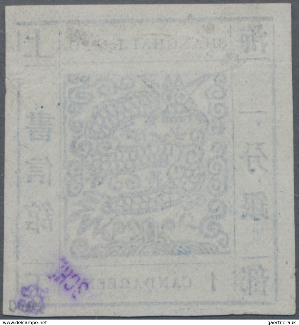 China - Shanghai: 1865, Large Dragon Non-seriffed, 1 Ca. Blue On Pelure Paper, All Sides Large Margi - Sonstige & Ohne Zuordnung