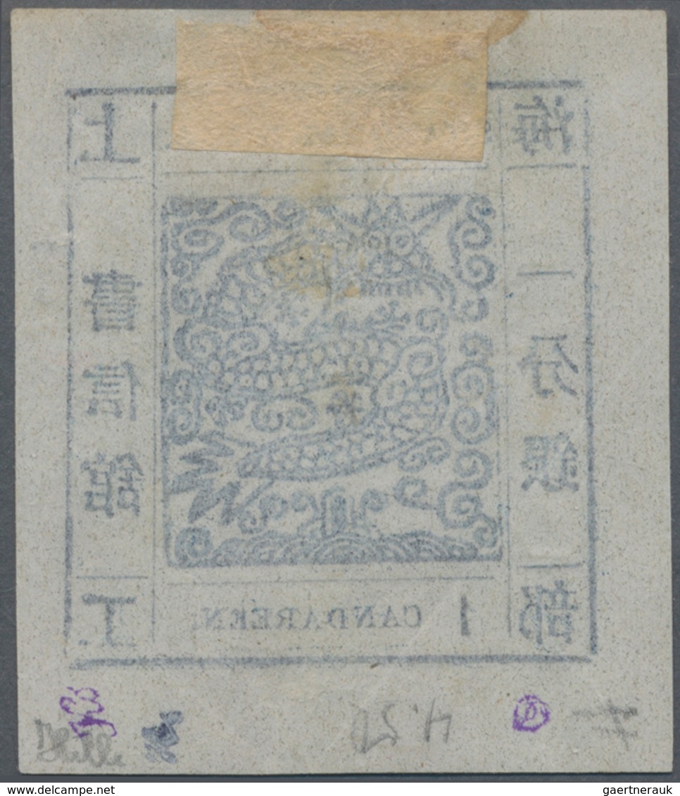 China - Shanghai: 1865, Large Dragon Non-seriffed, 1 Ca. Blue On Pelure Paper, All Sides Jumbo Margi - Other & Unclassified