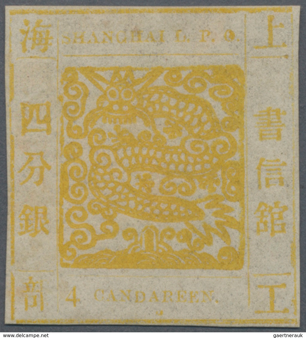 China - Shanghai: 1865, "Candareen." In The Singular, 4 Cands. Yellow On Thin Wove Paper, Liv. 9 Pr. - Autres & Non Classés