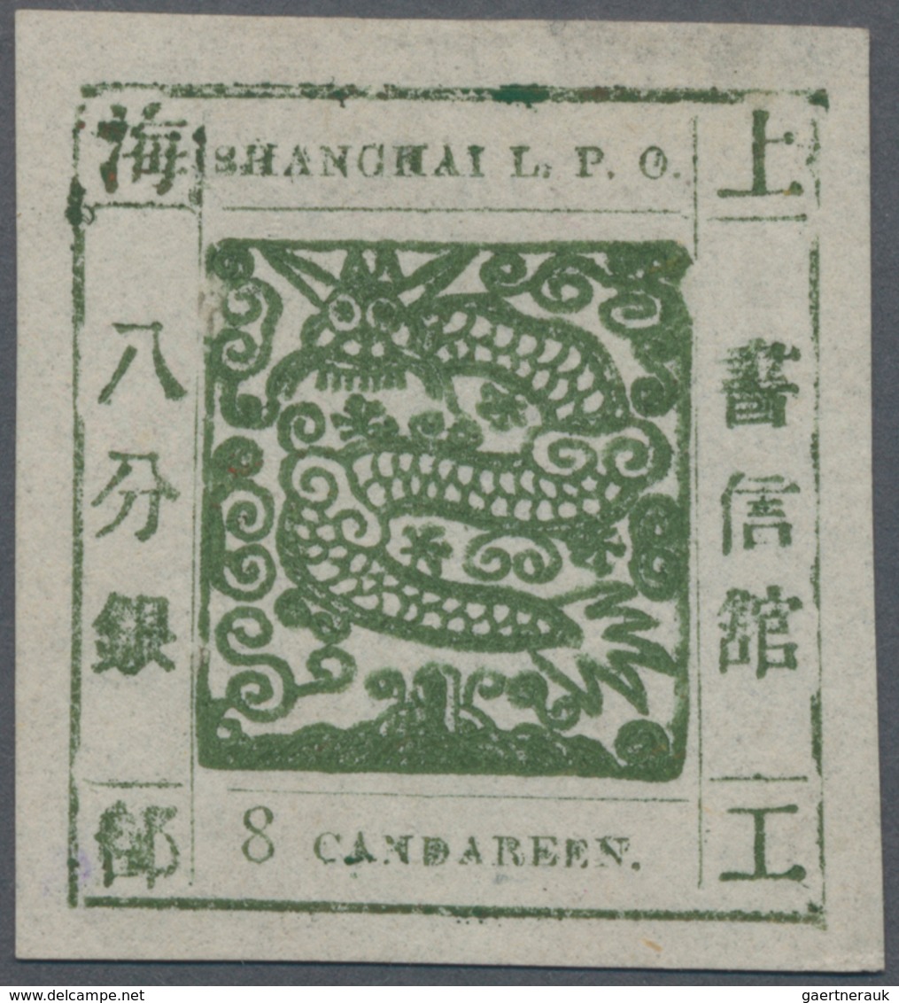 China - Shanghai: 1865, "Candareen." In The Singular, 8 Cands. Olive-green On Thin Wove Paper, Liv.1 - Sonstige & Ohne Zuordnung