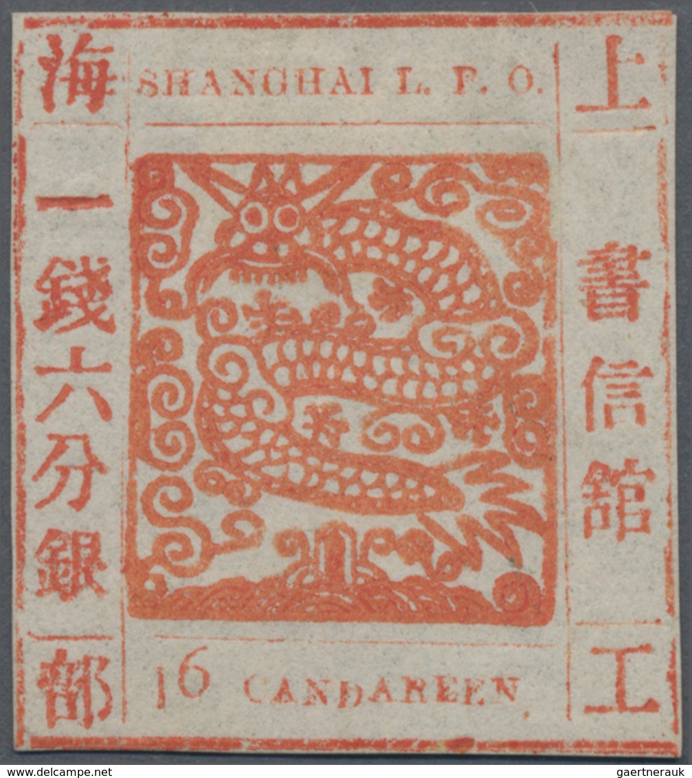 China - Shanghai: 1865, "Candareen." In The Singular, 16 Cands. Orange-vermilion On Thin Wove Paper, - Sonstige & Ohne Zuordnung