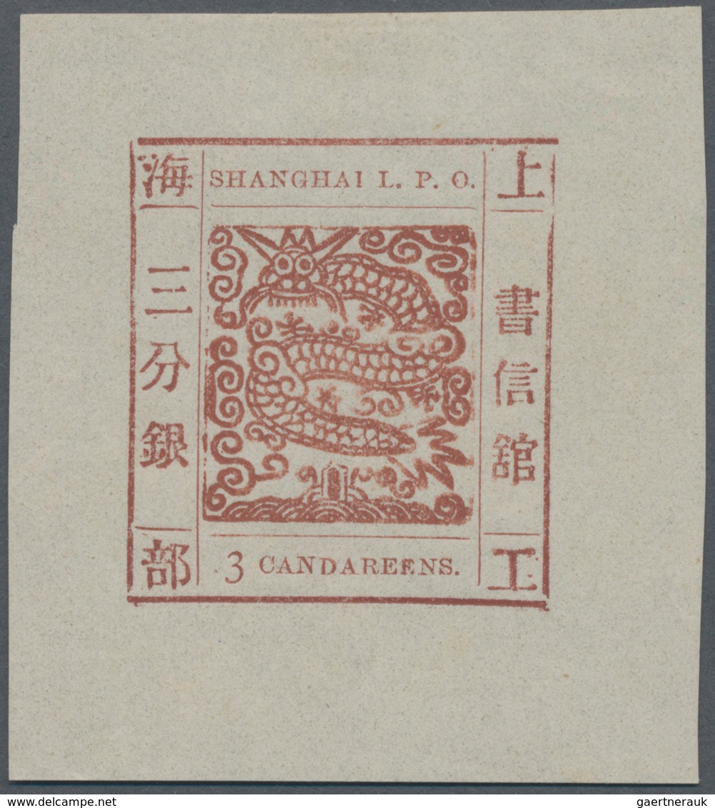 China - Shanghai: 1866, Large Dragon, "Candareens" In The Plural, Non-seriffed, 3 Cand. Red Brown On - Autres & Non Classés