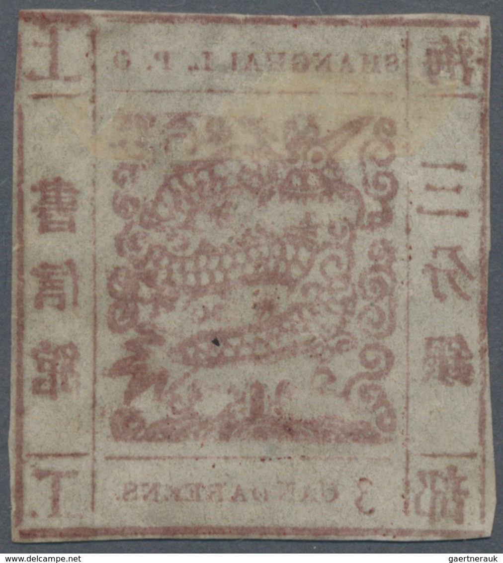 China - Shanghai: 1865, "Candareens." In The Plural, 3 Cands. Red-brown On Pelure Paper, Liv. 29 Pr. - Sonstige & Ohne Zuordnung