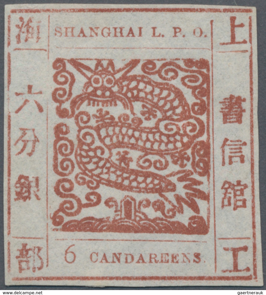 China - Shanghai: 1866, Large Dragon, "Candareens" In The Plural, Non-seriffed Digits, 6 Cand. Red B - Sonstige & Ohne Zuordnung