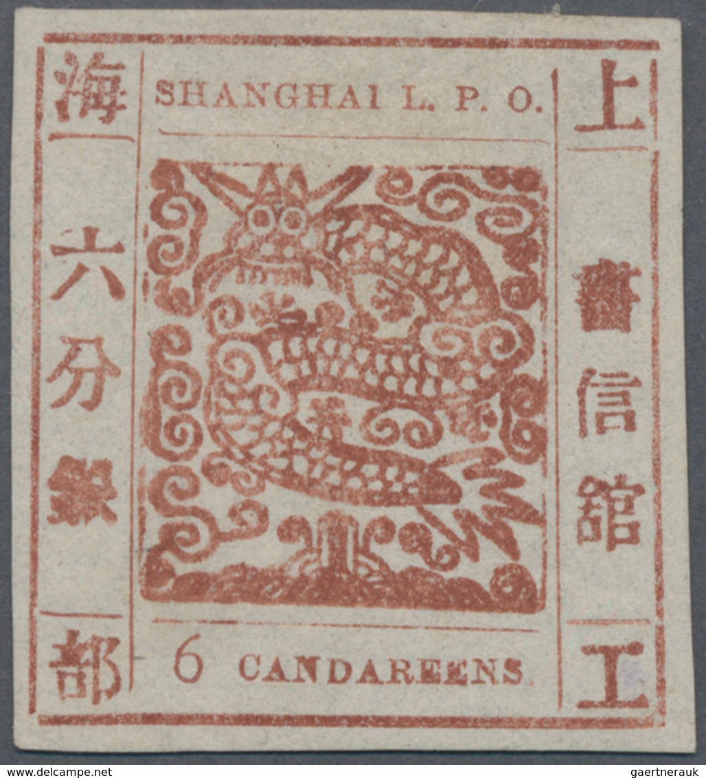 China - Shanghai: 1866, Large Dragon, "Candareens" In The Plural, Non-seriffed Digits, 6 Cand. Red B - Sonstige & Ohne Zuordnung