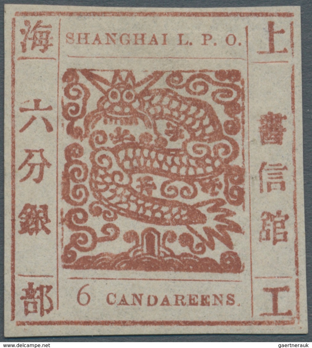 China - Shanghai: 1865/66, Large Dragon "Candareens." In The Plural, Non-serif Digits, 6 Ca. Reddish - Sonstige & Ohne Zuordnung