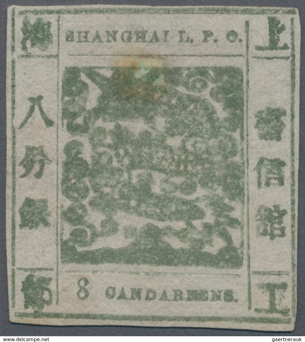 China - Shanghai: 1865, "Candareens." In The Plural, 8 Cands. Olive-green On Thin Wove Paper, Liv.32 - Sonstige & Ohne Zuordnung